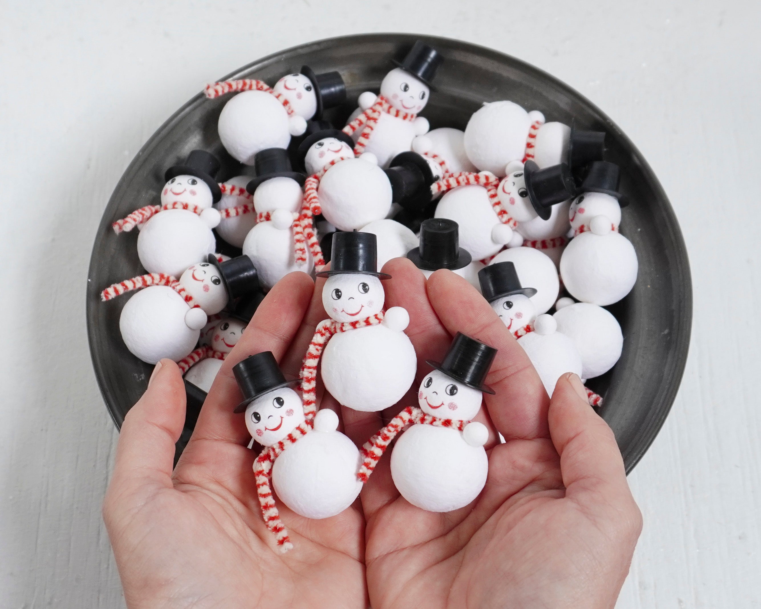 Spun Cotton Snowmen - Set of 3 Miniature Snowman Christmas